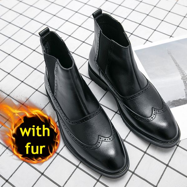 genuine leather men boots with fur warm winter chelsea boots slip on formal oxfords ankle boots patchwork winter shoes man, Black
genuine leather men boots with fur warm winter chelsea boots slip on formal oxfords ankle boots patchwork winter shoes man, Black