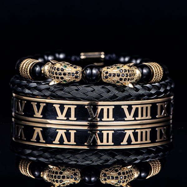 luxury set bracelets men double leopard head handmade enamel roman numeral bangles rope buckle stone beads jewelry, Black
luxury set bracelets men double leopard head handmade enamel roman numeral bangles rope buckle stone beads jewelry, Black