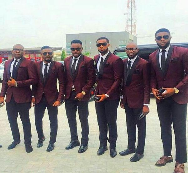 latest burgundy men suits groom wedding tuxedo black pants blazers jacket double breast groomsmen outfits 2piece slim fit terno ma4098190, Black;gray
latest burgundy men suits groom wedding tuxedo black pants blazers jacket double breast groomsmen outfits 2piece slim fit terno ma4098190, Black;gray