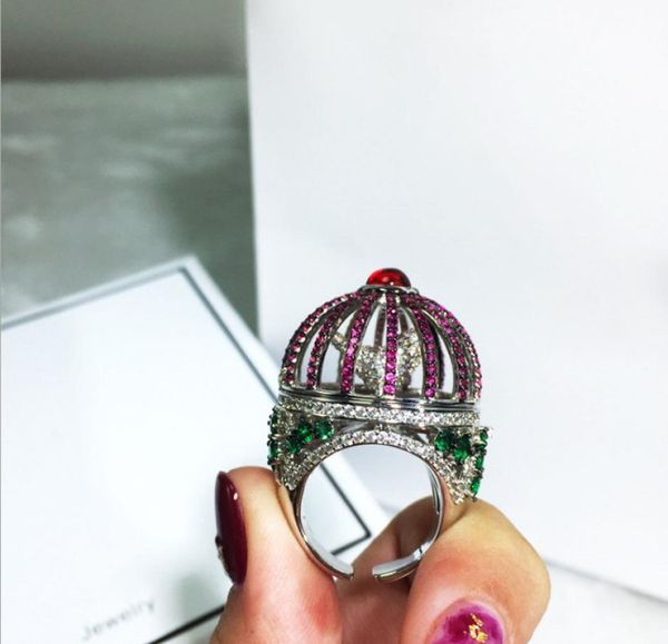 big european and american jewelry personality creativity dream bird cage round house ring drill colored zircon open tail ring3689997, Golden;silver
big european and american jewelry personality creativity dream bird cage round house ring drill colored zircon open tail ring3689997, Golden;silver