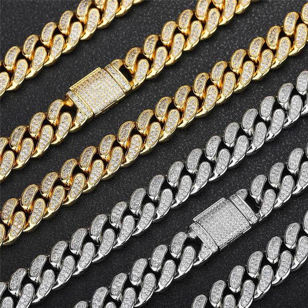 12mm flip buckle double row full diamond cuban chain tide brand personality men's zircon necklace, Silver
12mm flip buckle double row full diamond cuban chain tide brand personality men's zircon necklace, Silver