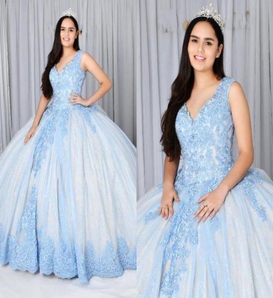 classic vneck quinceanera dresses light blue lace crystal corset back ball gown sweet 16 girls prom formal evening gowns vestidos7917604, Blue;red
classic vneck quinceanera dresses light blue lace crystal corset back ball gown sweet 16 girls prom formal evening gowns vestidos7917604, Blue;red
