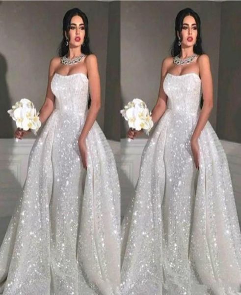 2020 new arabic glitter mermaid wedding dresses with detachable train strapless full sequin plus size overskirt country bridal gow7289174, White 
2020 new arabic glitter mermaid wedding dresses with detachable train strapless full sequin plus size overskirt country bridal gow7289174, White