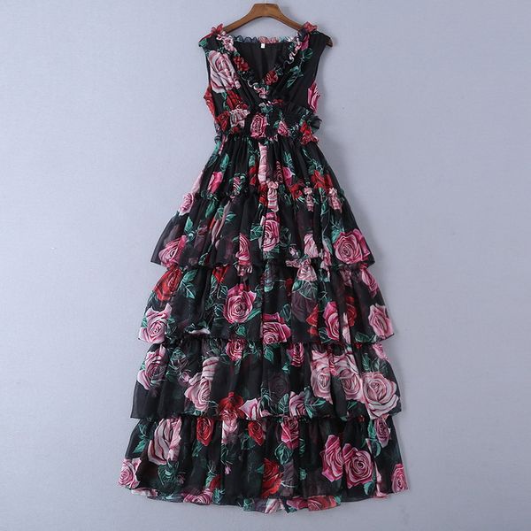european and american women's dress 2023 summer new style sleeveless v-neck rose print fashion layered cake dress, Black;gray
european and american women's dress 2023 summer new style sleeveless v-neck rose print fashion layered cake dress, Black;gray