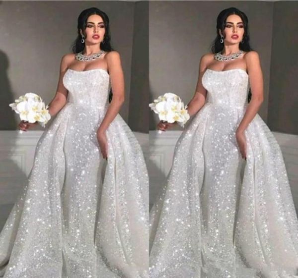 2020 new arabic glitter mermaid wedding dresses with detachable train strapless full sequin plus size overskirt country bridal gow7931472, White
2020 new arabic glitter mermaid wedding dresses with detachable train strapless full sequin plus size overskirt country bridal gow7931472, White