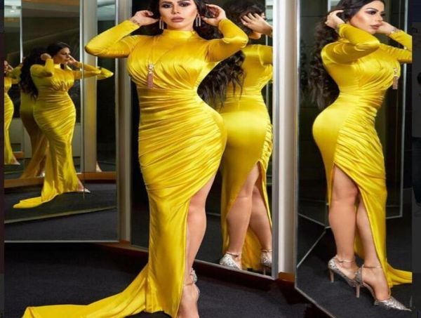 2019 long sleeves evening dresses bright yellow high collar party formal gowns side split ruched mermaid prom dresses9817879, Black;red
2019 long sleeves evening dresses bright yellow high collar party formal gowns side split ruched mermaid prom dresses9817879, Black;red