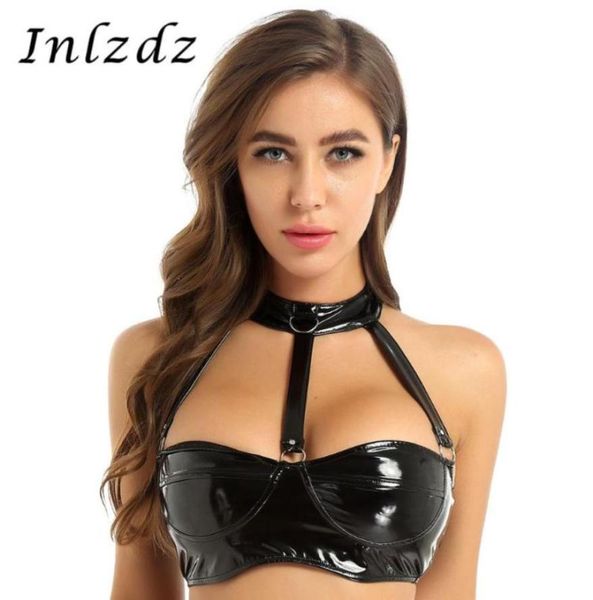 womens lingerie latex bra wet look patent leather bra halter neck strappy front backless wire bustier 377352, Red;black
womens lingerie latex bra wet look patent leather bra halter neck strappy front backless wire bustier 377352, Red;black