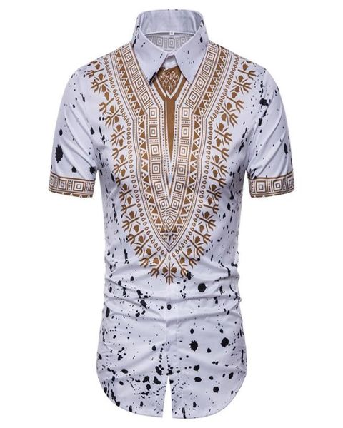 

african printed white black shirt men new slim fit short sleeve casual mens dress shirts m3xl7961995