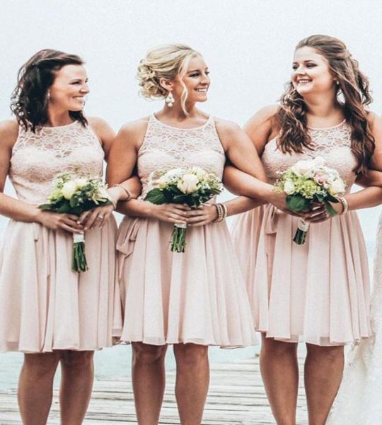 light pink short bridesmaid dresses vintage lace jewel neck sleeveless knee length chiffon 2019 summer beach maid of honor dress p5144005, White;pink
light pink short bridesmaid dresses vintage lace jewel neck sleeveless knee length chiffon 2019 summer beach maid of honor dress p5144005, White;pink