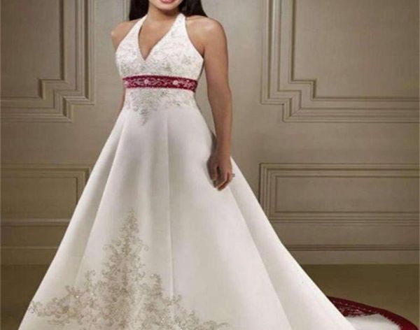 selling white and red embroidery wedding dresses new beaded sweep train sleeveless aline satin halter bridal gowns custom mad3499225
selling white and red embroidery wedding dresses new beaded sweep train sleeveless aline satin halter bridal gowns custom mad3499225