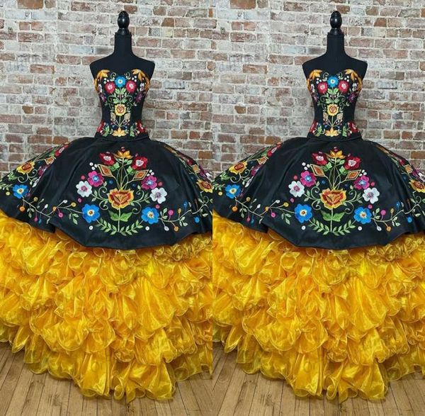 2022 vintage black yellow quinceanera dresses mexican style flowers embroidered ruffles strapless laceup sweet 15 girls charro5821472, Blue;red
2022 vintage black yellow quinceanera dresses mexican style flowers embroidered ruffles strapless laceup sweet 15 girls charro5821472, Blue;red