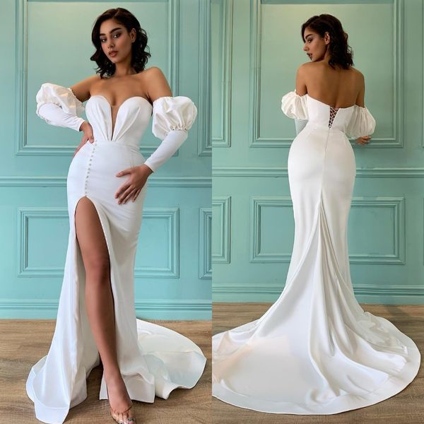 glamourous mermaid wedding dresses illusion sweetheart button split wedding dress puffy sleeves robe de mariee bridal gowns, White
glamourous mermaid wedding dresses illusion sweetheart button split wedding dress puffy sleeves robe de mariee bridal gowns, White