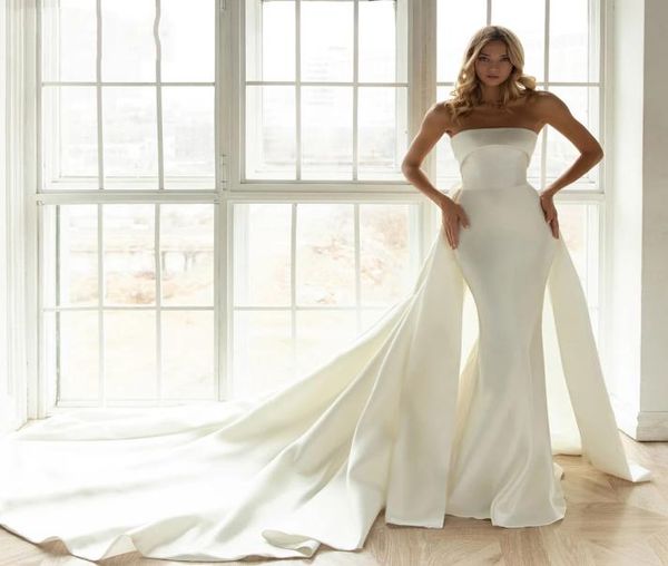 elegant satin mermaid wedding dress with detachable train strapless floor length bride dresses vestido de noiva7453058, White
elegant satin mermaid wedding dress with detachable train strapless floor length bride dresses vestido de noiva7453058, White