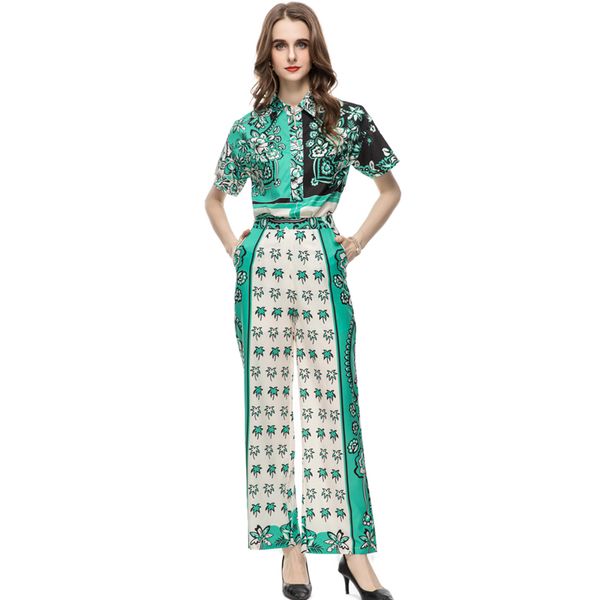 women's two piece pants sets turn down collar short sleeves shirt with printed fashion pant high street twinset sets, White
women's two piece pants sets turn down collar short sleeves shirt with printed fashion pant high street twinset sets, White