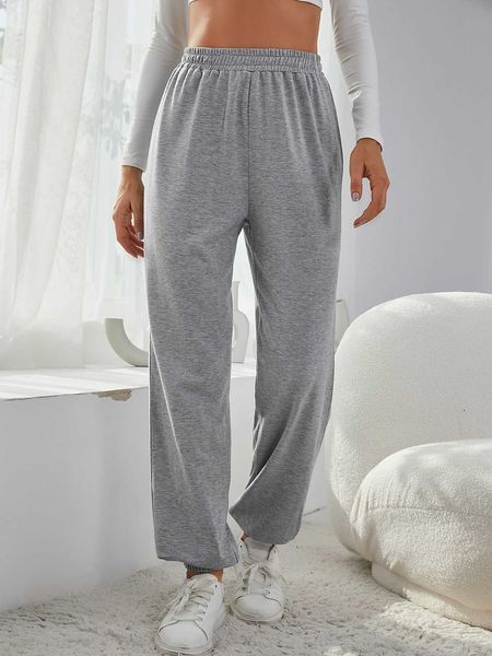 women'selastic waist solid sweatpants, White