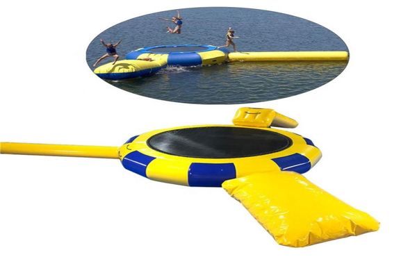 

outdoor sports goods yellow blue inflatable water trampoline with slide tube jumping pillow bag jump bouncers for ocean park games7401691
