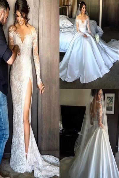 split lace steven khalil mermaid wedding dresses with detachable skirt sheer neck long sleeves high slit overskirt bridal gow9635492, White
split lace steven khalil mermaid wedding dresses with detachable skirt sheer neck long sleeves high slit overskirt bridal gow9635492, White