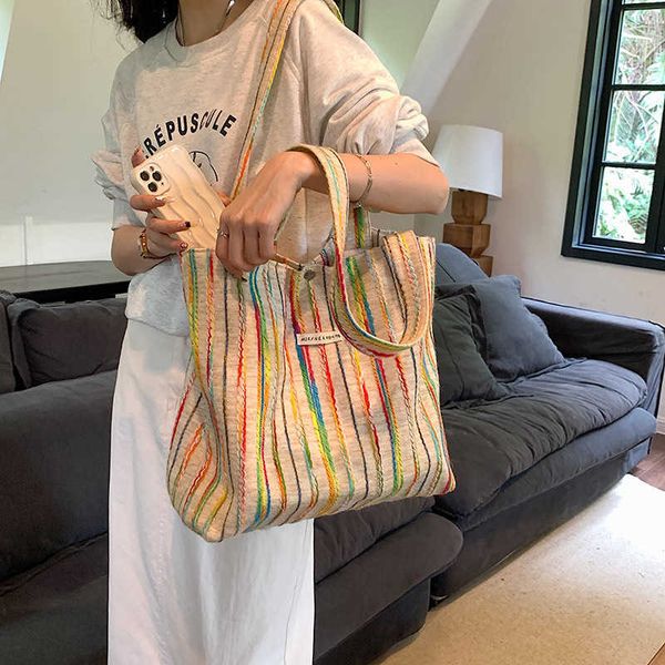 beach holiday rainbow stripe shoulder bag ins contrast canvas tote bag large capacity student commuter bag
beach holiday rainbow stripe shoulder bag ins contrast canvas tote bag large capacity student commuter bag