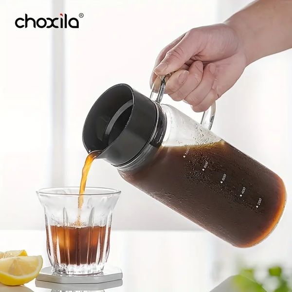Image of 1PC Cold Brew Coffee Bottle With Double-layer, Stainless Steel Filter Mesh, High Capacity FruitTea Glass Bottle, 1200ml/ 40oz, Coffee Tools, Coffee Accessories