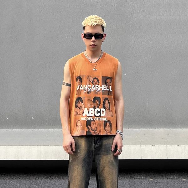 men' tank summer vest american style vintage high street washed old letter print sleeveless tshirt undershirt streetwear 230715, White;black
men' tank summer vest american style vintage high street washed old letter print sleeveless tshirt undershirt streetwear 230715, White;black