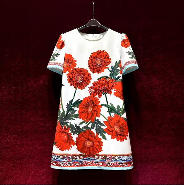 european and american women's dress 2023 summer new style round neck short sleeve heavy stitching beads red floral print dress, Black;gray
european and american women's dress 2023 summer new style round neck short sleeve heavy stitching beads red floral print dress, Black;gray