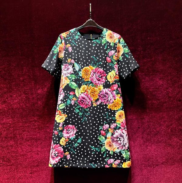 european and american women's dress 2023 summer new style round neck short sleeve heavy stitching beads dot floral print dress, Black;gray
european and american women's dress 2023 summer new style round neck short sleeve heavy stitching beads dot floral print dress, Black;gray