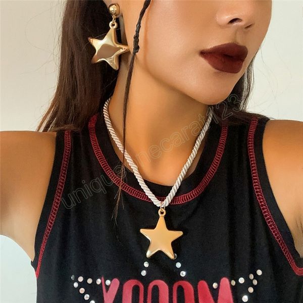 big star pendant choker necklace drop earrings for women exaggerated heavy chain accessories jewelry set, Silver
big star pendant choker necklace drop earrings for women exaggerated heavy chain accessories jewelry set, Silver
