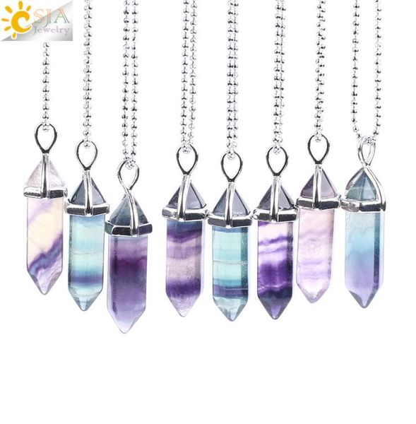 csja multi colored natural fluorite gemstone healing point hexagonal pillar charms pendant necklaces reiki meditation jewel3246765, Silver
csja multi colored natural fluorite gemstone healing point hexagonal pillar charms pendant necklaces reiki meditation jewel3246765, Silver