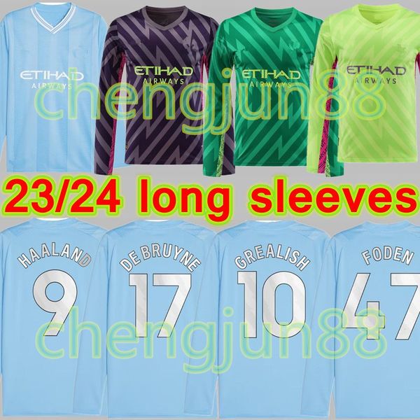 goalkeeper long sleeves haaland soccer jerseys 23 24 de bruyne mans cities grealish mahrez foden ferran 2023 2024 football shirt uniforms me, Black;yellow