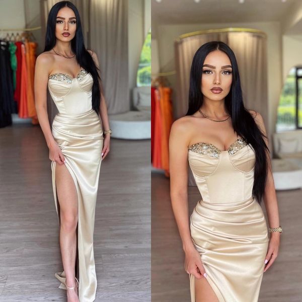 champagne prom dresses sequins sweetheart evening gowns pleats slit formal long special occasion party dress, Black
champagne prom dresses sequins sweetheart evening gowns pleats slit formal long special occasion party dress, Black
