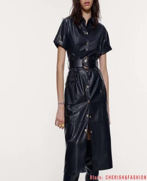 women pu faux leather dress with belt short sleeve retro elegant ladies brown mid dress vestido elegant female autumn button4307358, Black;gray
women pu faux leather dress with belt short sleeve retro elegant ladies brown mid dress vestido elegant female autumn button4307358, Black;gray