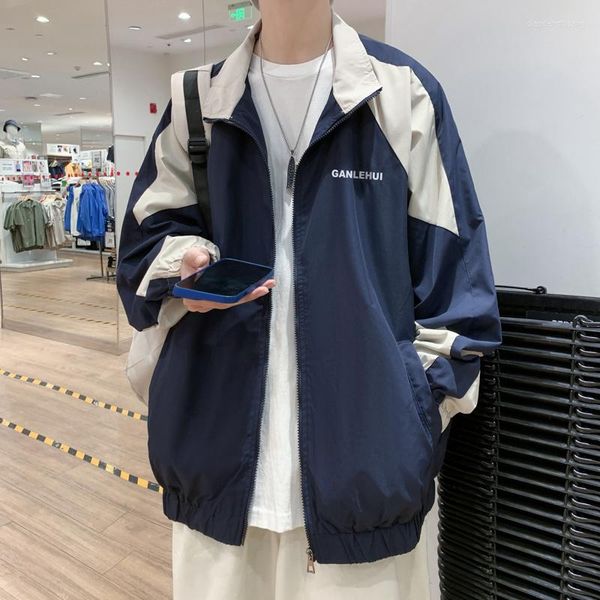 men's jackets double layer color matching trench jacket spring summer port chic trend loose handsome casual student movement coat, Black;brown
men's jackets double layer color matching trench jacket spring summer port chic trend loose handsome casual student movement coat, Black;brown