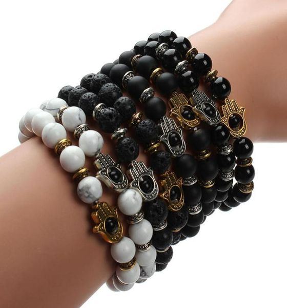 wholedrop 8mm natural black lava energy stone beads bracelet gold hamsa hand charm bracelet yoga mala bracelets f2489890, Golden;silver
wholedrop 8mm natural black lava energy stone beads bracelet gold hamsa hand charm bracelet yoga mala bracelets f2489890, Golden;silver