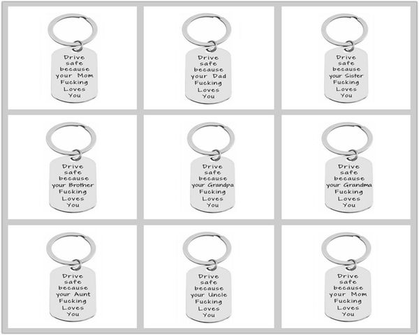 

new trends brand drive safe mom dad charms keychain personality creative special stainless steel fashion gifts for women men4524799, Slivery;golden