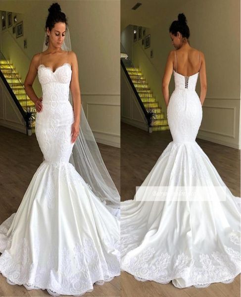2019 new spaghetti straps mermaid long plus size wedding dresses backless lace applique sweep train beach bridal gowns bc19566964523, White
2019 new spaghetti straps mermaid long plus size wedding dresses backless lace applique sweep train beach bridal gowns bc19566964523, White