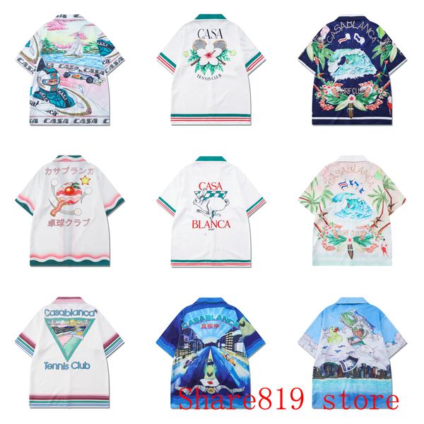 men's tshirts thin fabric multi color pattern casablanca short shirt summer men women casual beach hawaii sleeve tees 230715, White;black
men's tshirts thin fabric multi color pattern casablanca short shirt summer men women casual beach hawaii sleeve tees 230715, White;black