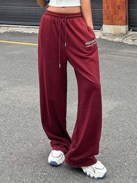 women's dazy letter graphic drawstring waist sweatpants, White