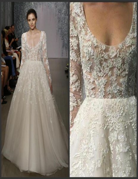 2020 new sheer lace wedding dresses with long sleeves monique lhuillier appliqued scoop neck tulle bridal gowns aline long dress 9212006, White
2020 new sheer lace wedding dresses with long sleeves monique lhuillier appliqued scoop neck tulle bridal gowns aline long dress 9212006, White