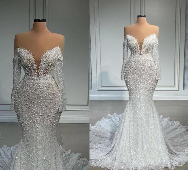 heavy pearls illusion mermaid wedding dresses for african women 2022 sheer beads bridal gown with long train vintage long sleeves 8698241, White
heavy pearls illusion mermaid wedding dresses for african women 2022 sheer beads bridal gown with long train vintage long sleeves 8698241, White