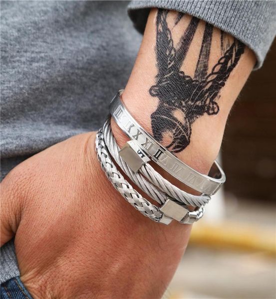 3pcsset roman numeral mens bracelets stainless steel hemp rope buckle open punk bangles gold pulseira bileklik bracelet jewelry1281504, Golden;silver
3pcsset roman numeral mens bracelets stainless steel hemp rope buckle open punk bangles gold pulseira bileklik bracelet jewelry1281504, Golden;silver