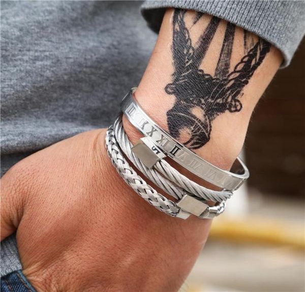 3pcsset roman numeral mens bracelets stainless steel hemp rope buckle open punk bangles gold pulseira bileklik bracelet jewelry4867892, Golden;silver
3pcsset roman numeral mens bracelets stainless steel hemp rope buckle open punk bangles gold pulseira bileklik bracelet jewelry4867892, Golden;silver
