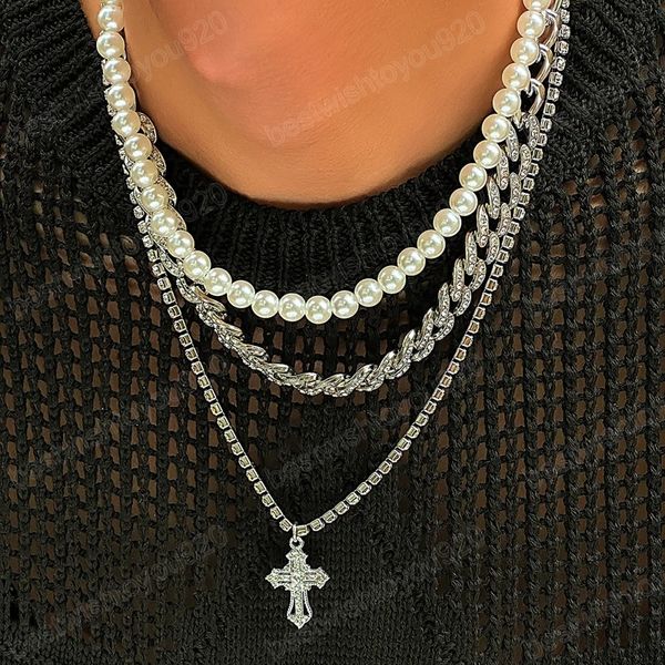 3 layered separable chains with cross pendant necklace men trendy imitation pearl beads choker collar fashion neck jewelry, Silver
3 layered separable chains with cross pendant necklace men trendy imitation pearl beads choker collar fashion neck jewelry, Silver