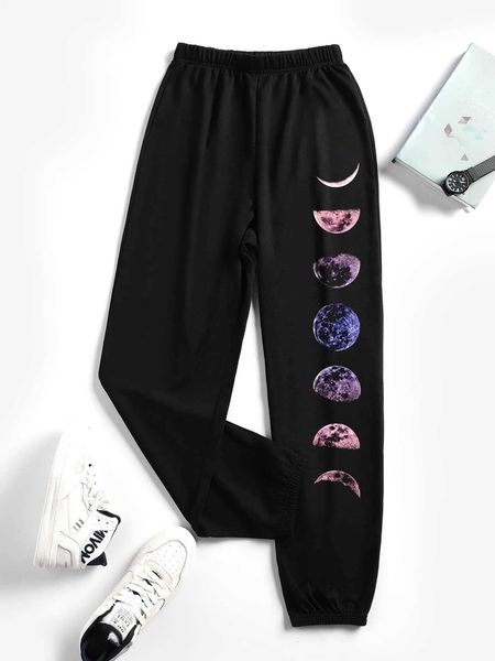 women's moon elastic waist sweatpants, White 
women's moon elastic waist sweatpants, White