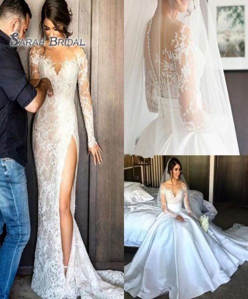 2019 satin sheath bride dress with overskirt hight split beach long sleeves backless evening wear formal gown highend weddin3095191, Black
2019 satin sheath bride dress with overskirt hight split beach long sleeves backless evening wear formal gown highend weddin3095191, Black