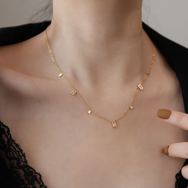 new style square crystal tassel niche light luxury necklace for women's summer collarbone chain neck chain accessories do not fade, Silver
new style square crystal tassel niche light luxury necklace for women's summer collarbone chain neck chain accessories do not fade, Silver