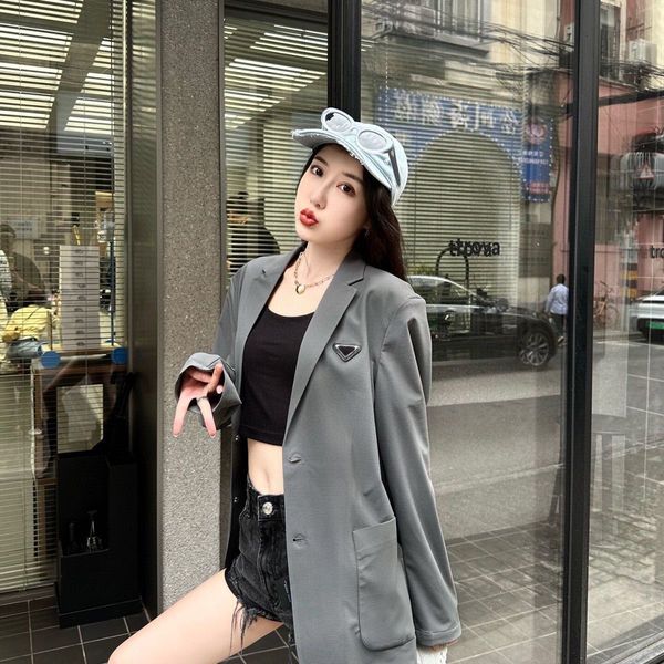 women's designer suit blazer jacket coats clothes summer thin letters triangle brand top, White;black
women's designer suit blazer jacket coats clothes summer thin letters triangle brand top, White;black