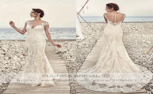 cap sleeved champagne lace wedding dress with illusion back fit to flare slim bridal dress gown custom made3592247, White
cap sleeved champagne lace wedding dress with illusion back fit to flare slim bridal dress gown custom made3592247, White