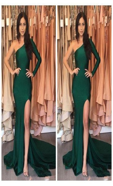 simple emerald green side split evening dresses 2017 one shoulder long sleeves mermaid stretch satin abendkleider prom party celeb4032420, Black;red
simple emerald green side split evening dresses 2017 one shoulder long sleeves mermaid stretch satin abendkleider prom party celeb4032420, Black;red