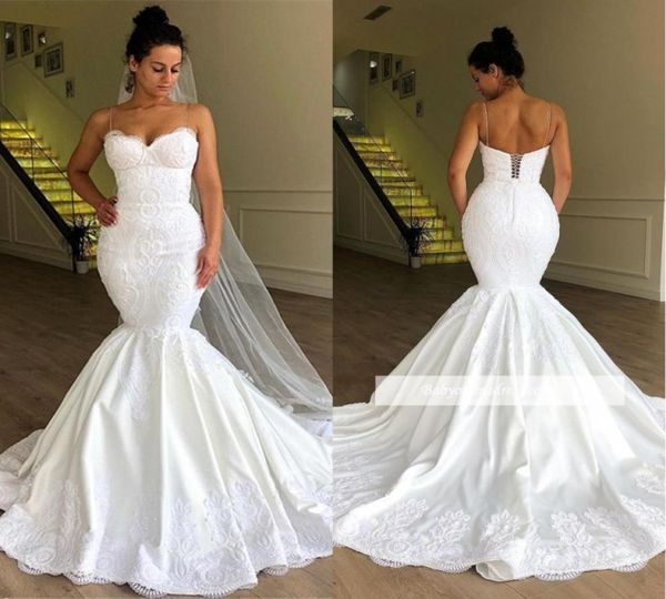 2019 new spaghetti straps mermaid long plus size wedding dresses backless lace applique sweep train beach bridal gowns bc19568955406, White
2019 new spaghetti straps mermaid long plus size wedding dresses backless lace applique sweep train beach bridal gowns bc19568955406, White