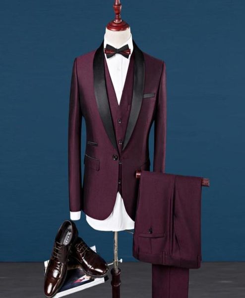 three piece burgundy formal men suits for wedding wear black shawl lapel trim fit groom tuxedos evening party suit jacket pants ve1843819, Black;gray
three piece burgundy formal men suits for wedding wear black shawl lapel trim fit groom tuxedos evening party suit jacket pants ve1843819, Black;gray